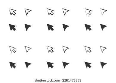 Grunge style mouse pointer icon set. Drawn cursor icon. Vector illustration.