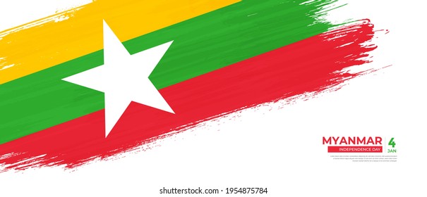 Grunge style Myanmar flag with hand drawn brush stroke vector illustration