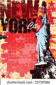 Grunge style New york and statue of liberty layout in vector format