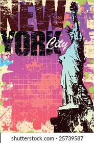 Grunge style New york and statue of liberty layout in vector format