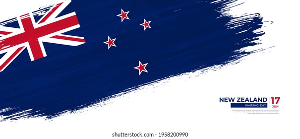 Grunge style New Zealand flag with hand drawn brush stroke vector illustration