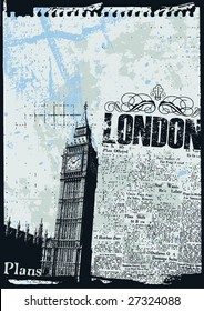 Grunge style news print layout of London's Big Ben Clock