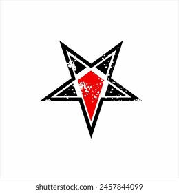 Grunge style pentagram star vector logo design.