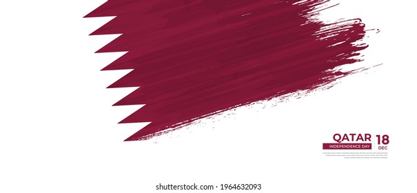 Grunge style Qatar flag with hand drawn brush stroke vector illustration