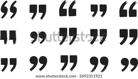 Grunge style quotation marks set for typography and design purposes