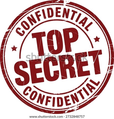 Grunge style red rubber stamp featuring "TOP SECRET" and "CONFIDENTIAL" text on a white background, ideal for sensitive document marking.