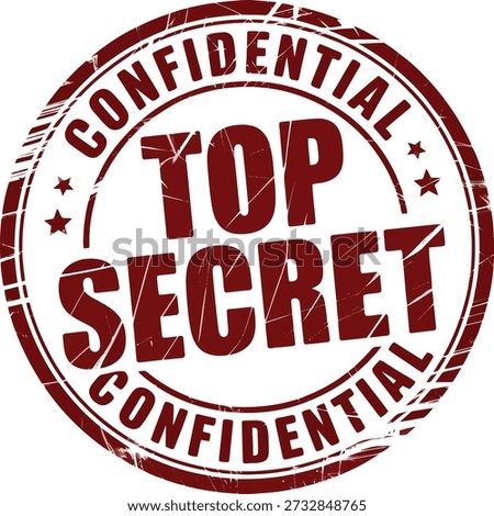 Grunge style red rubber stamp featuring "TOP SECRET" and "CONFIDENTIAL" text on a white background, ideal for sensitive document marking.