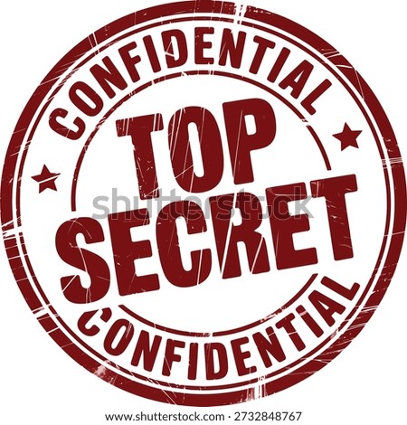 Grunge style red rubber stamp featuring "TOP SECRET" and "CONFIDENTIAL" text on a white background, ideal for sensitive document marking.
