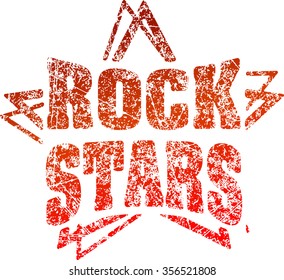 Grunge style rubber stamp Rock stars in red tones 