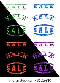 Grunge style Sale tags, icons, stamps or labels, isolated for light or dark backgrounds