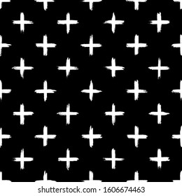 Grunge style seamless pattern. Repeated crosses motif. Modern minimal geometric surface print. Freehand brush design texture. Handdrawn doodle contempopary ornament. Vector abstract background
