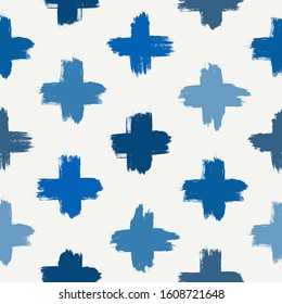 Grunge style seamless pattern. Repeated crosses motif. Modern minimal geometric surface print. Freehand brush design texture. Handdrawn doodle contemporary ornament. Vector abstract background