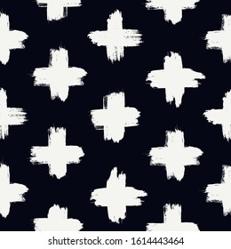Grunge style seamless pattern. Repeated crosses motif. Modern minimal geometric surface print. Freehand brush design texture. Handdrawn doodle contemporary ornament. Vector abstract background