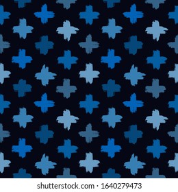 Grunge style seamless pattern. Repeated crosses motif. Modern minimal geometric surface print. Freehand brush design texture. Handdrawn doodle contemporary ornament. Vector abstract background