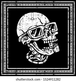 grunge style skull head wearing glasses,.vector hand drawing,Shirt designs, biker, disk jockey, gentleman, barber and many others.isolated and easy to edit. Vector Illustration