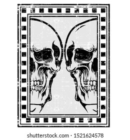grunge style skull retro,vintage,detail hand drawing