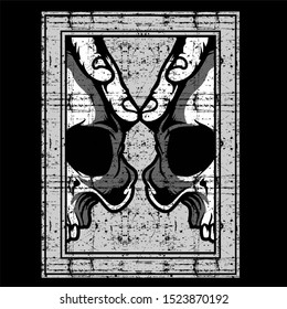 grunge style skull retro,vintage,detail hand drawing,isolated easy to edit