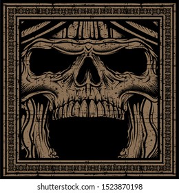 grunge style skull retro,vintage,detail hand drawing,isolated easy to edit
