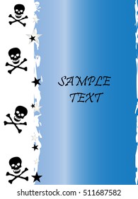 Grunge style, skull and stars vector background with the metallic color Blue Topaz