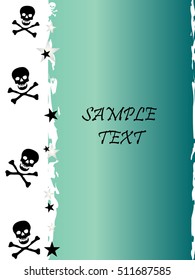 Grunge style, skull and stars vector background with the metallic color Jade