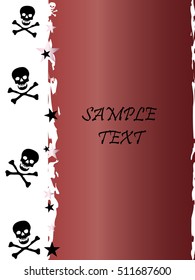 Grunge style, skull and stars vector background with the metallic color Garnet