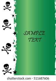 Grunge style, skull and stars vector background with the metallic color emerald