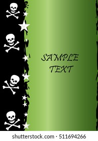 Grunge style, skull and stars vector background with the metallic color Peridot