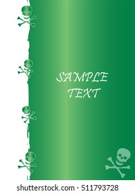 Grunge style, skull and stars vector background with the metallic color emerald