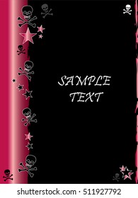 Grunge style, skull and stars vector background with the metallic color Ruby