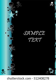 Grunge style, skull and stars vector background with the metallic color Turquoise