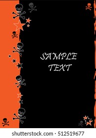 Grunge style, skull and stars vector background with feature color dark orange