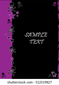 Grunge style, skull and stars vector background with feature color bright purple