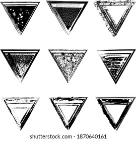 Grunge style triangles, variety of textures. Vector illustration. Isolated on white background. EPS 10
