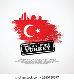 Grunge style turkish flag and map for greeting card with turkey city silhouette effect inside flag and included typography with grunge effect