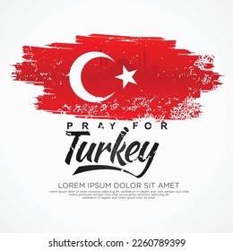Grunge style turkish flag and map for greeting card with turkey city silhouette effect inside flag and included typography with grunge effect