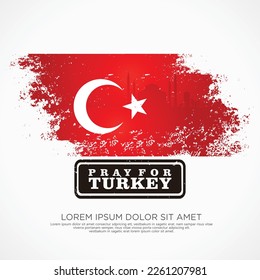 Grunge style turkish flag and map for greeting card with turkey city silhouette effect inside flag and included typography with grunge effect