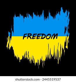 Grunge style Ukrainian flag with the word FREEDOM. Symbol of independence and liberty. Vector illustration. EPS 10.