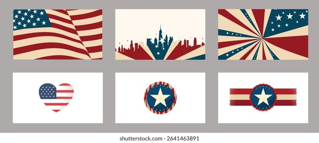 Grunge Style USA Symbols Flag Colors Bundle Set