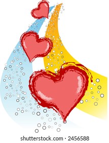 grunge style vector computer illustration of red valentine hearts