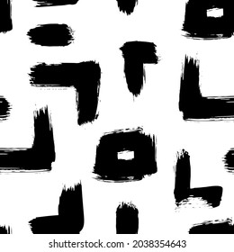 Grunge-Stil Vektor nahtloses Muster mit handgezeichneten Pinselstrichen, rauen Formen. Schwarze farbige Elemente einzeln auf weißem Hintergrund. 
