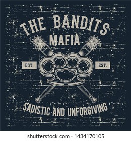 grunge style vintage logo emblem knuckle with baseball bat ,bandits mafia hand drawing vector