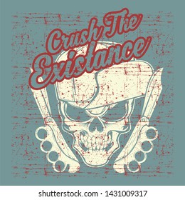 grunge style vintage skull wearing hat hand drawing vector