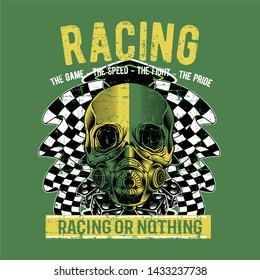 Grunge Style Vintagebiker Rider Skull Tattoo Banner With Racing Checkered Flags Vector Illustration