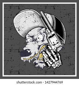 grunge style wolf wearing cap and holding gun-vector