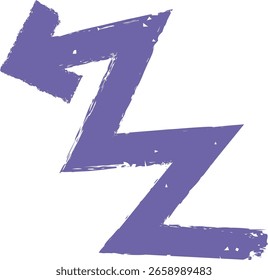 Uma seta em ziguezague estilo grunge com uma textura áspera e aparência edgy. A seta apresenta um caminho irregular e aparência angustiada. Ilustração de vetor de desenhos animados.