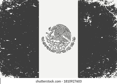 Grunge styled black and white flag Mexico.