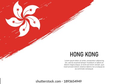 Fondo del trazo de pincel de estilo ondulado con bandera de Hong Kong. Plantilla para banner o afiche.