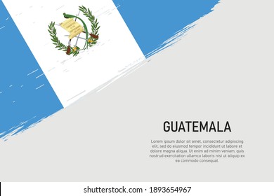 Grunge styled brush stroke background with flag of Guatemala. Template for banner or poster.