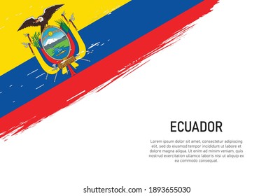 Grunge styled brush stroke background with flag of Ecuador. Template for banner or poster.