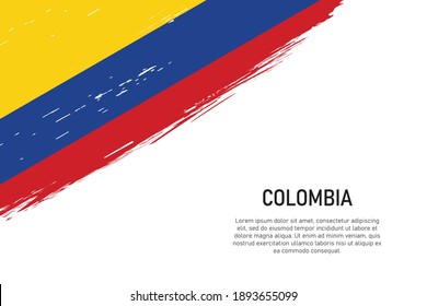 Grunge styled brush stroke background with flag of Colombia. Template for banner or poster.